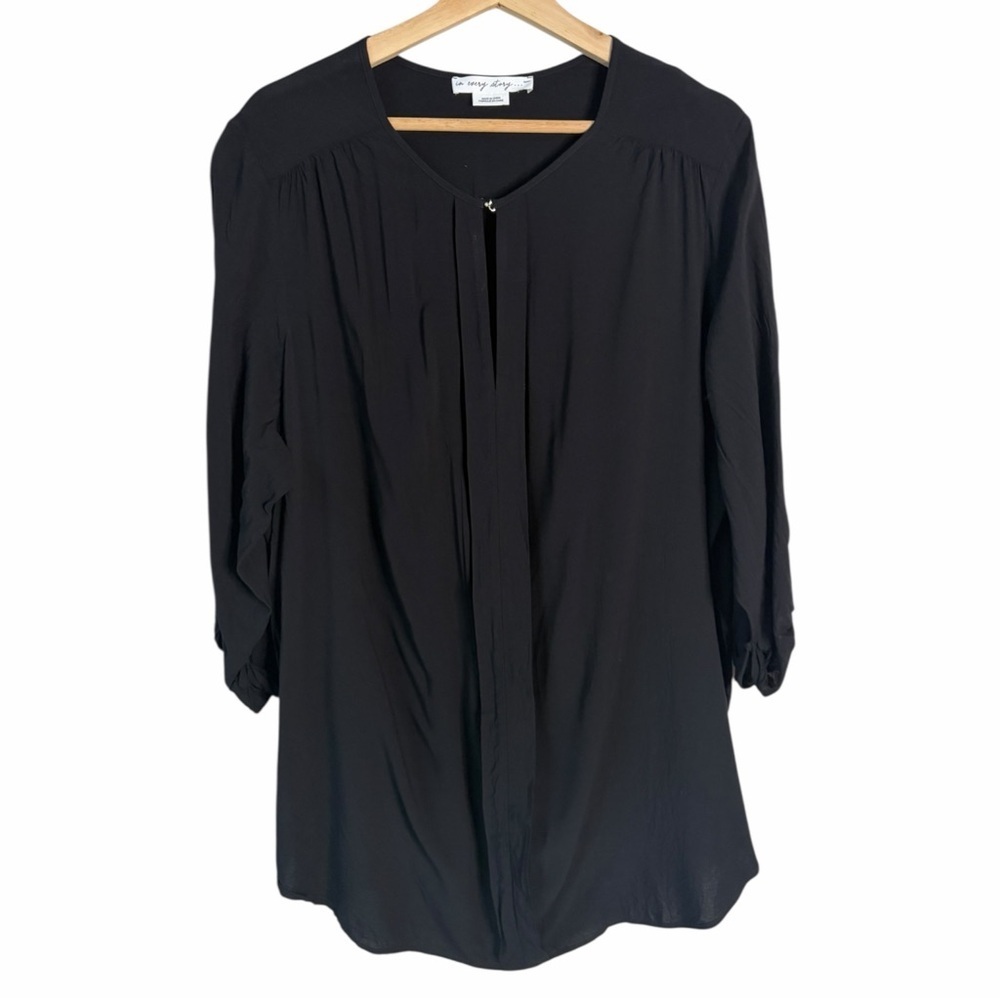 Penningtons Tunic Blouse 3/4 Adjustable Sleeve Black Viscose Size 1X